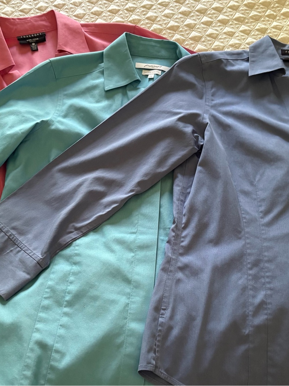 Foxcroft Button-Down Shirt Trio in Pink, Teal, and Blue